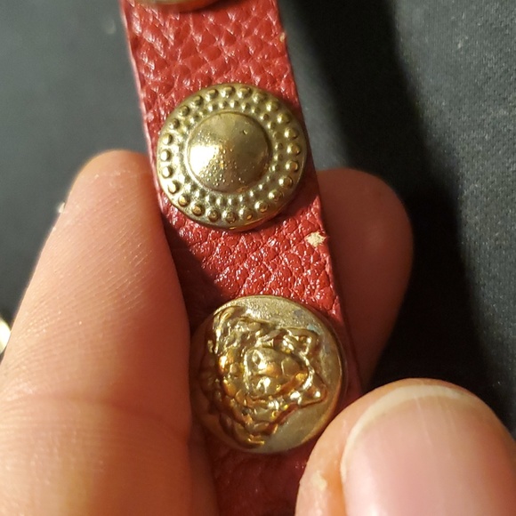 Gold Spiral Earrings and Red Faux Leather Studded Bracelet Set - Picture 11 of 12